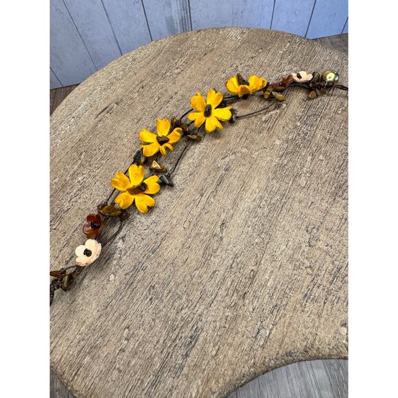 Handmade Genuine Leather Flower Bracelet w Rocks Yellow Bracelet Sustainable - Picture 8 of 8